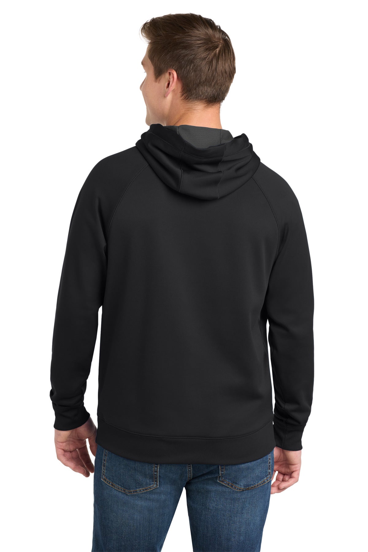 Black Sport-Tek Tech Fleece Hooded Sweatshirt. ST250 plain