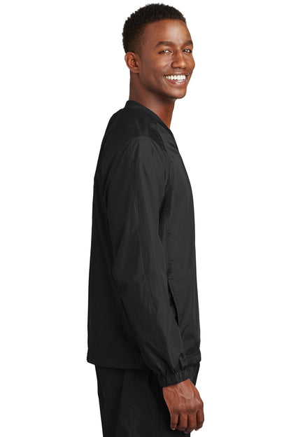 Black Sport-Tek V-Neck Raglan Wind Shirt. JST72 plain