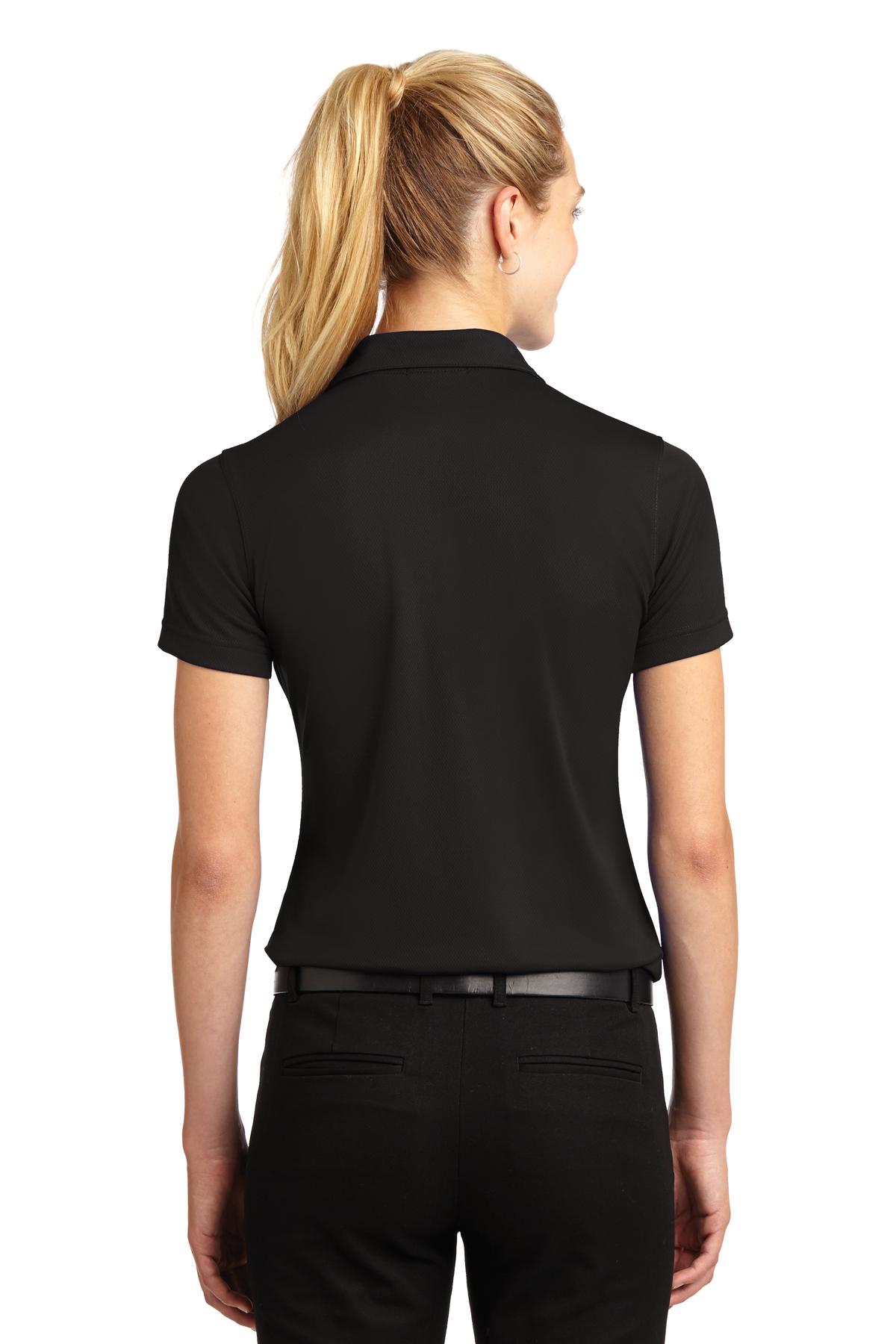 Black Sport-Tek Women's Dri-Mesh V-Neck Polo. L469 plain