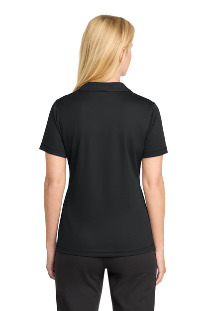 Black Sport-Tek Women's Dri-Mesh V-Neck Polo. L469 plain
