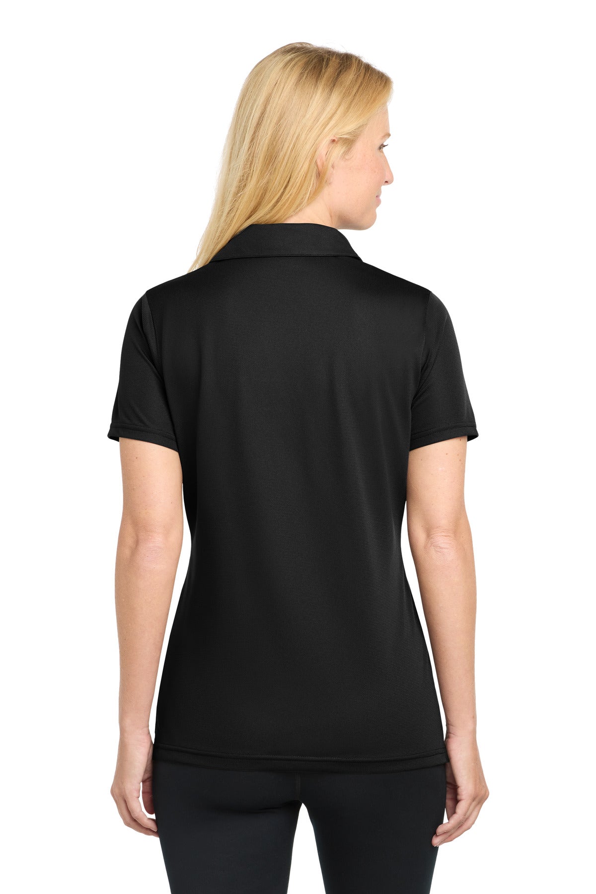 Black Sport-Tek Women's PosiCharge Active Textured Polo. LST690 plain