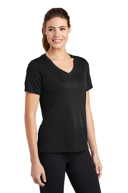 Black Sport-Tek Women's PosiCharge Competitor V-Neck Tee. LST353 plain