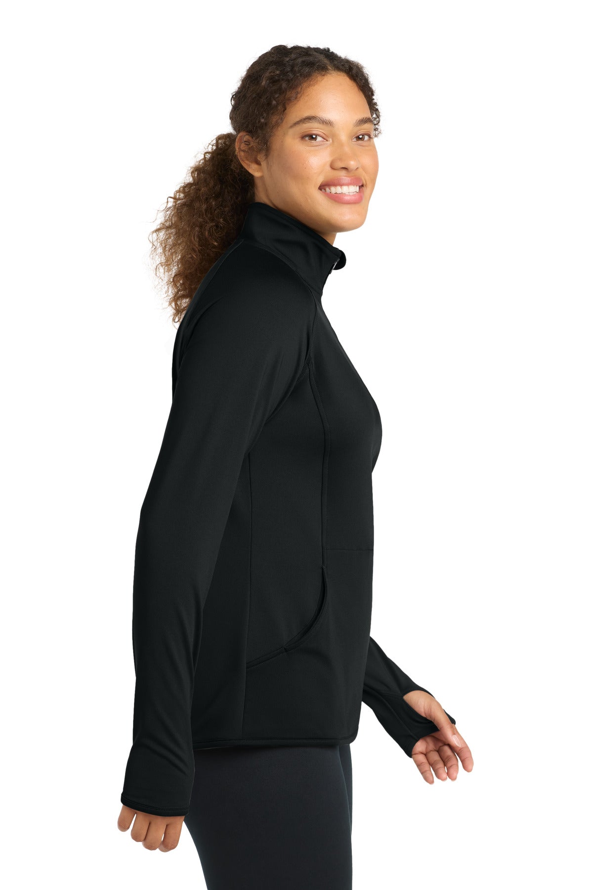 Black Sport-Tek Women's Sport-Wick Stretch 1/4-Zip Pullover. LST850 plain
