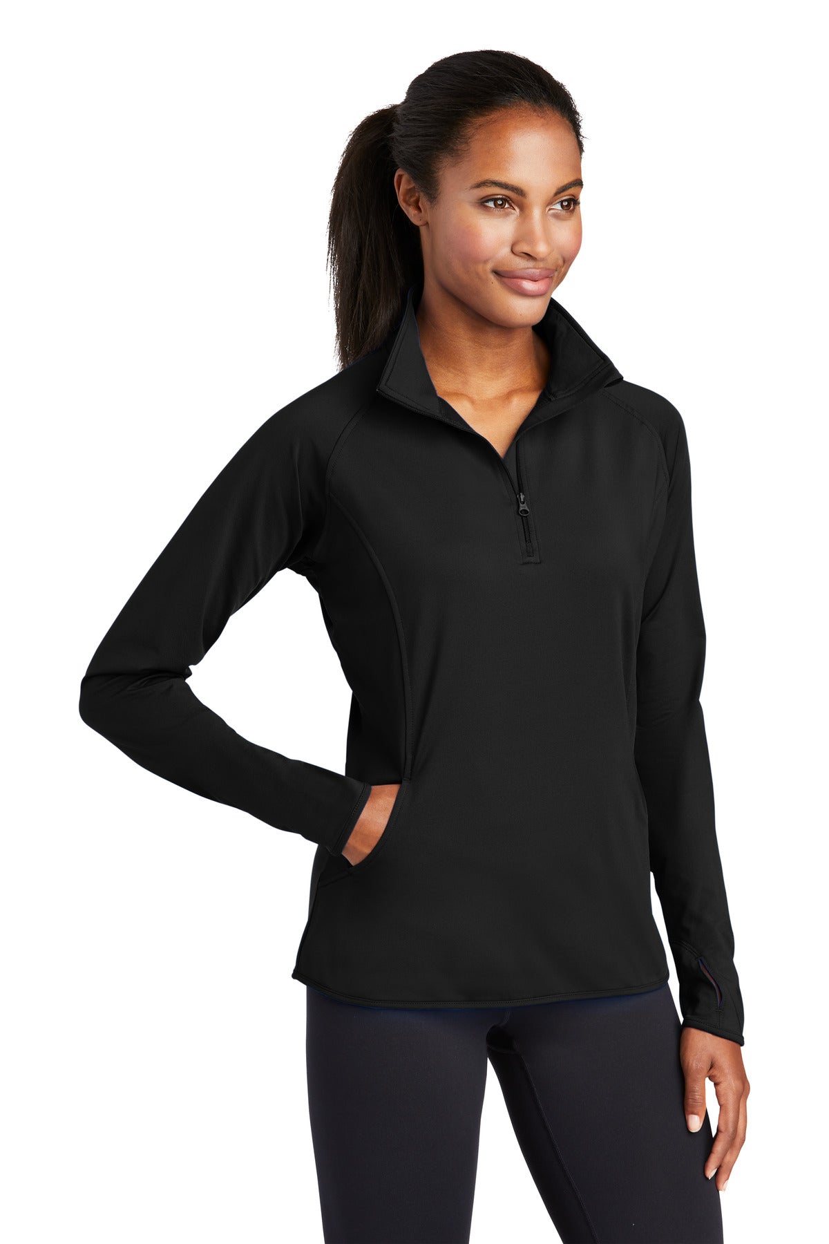 Black Sport-Tek Women's Sport-Wick Stretch 1/4-Zip Pullover. LST850 plain