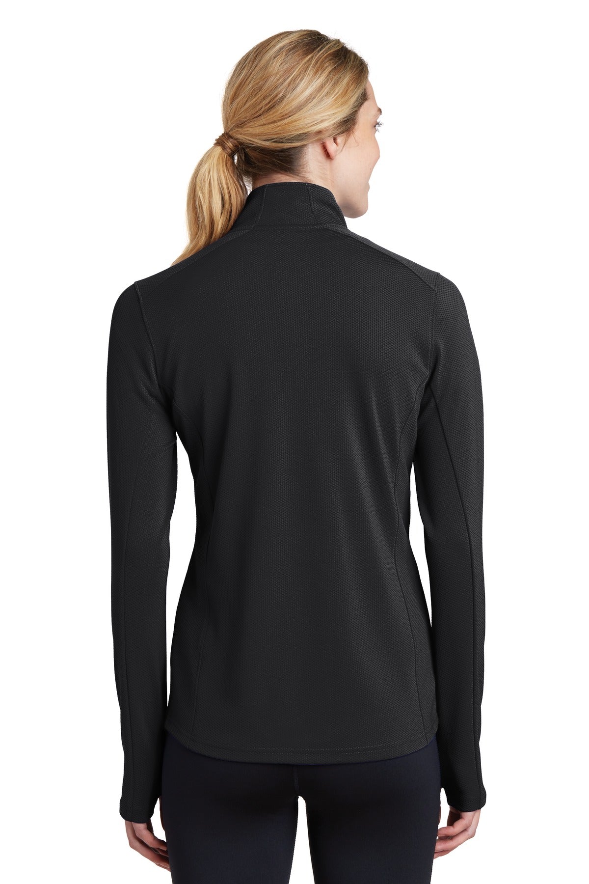Black Sport-Tek Women's Sport-Wick Textured 1/4-Zip Pullover. LST860 plain