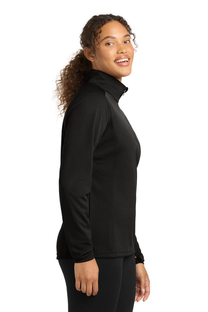 Black Sport-Tek Women's Sport-Wick Textured 1/4-Zip Pullover. LST860 plain