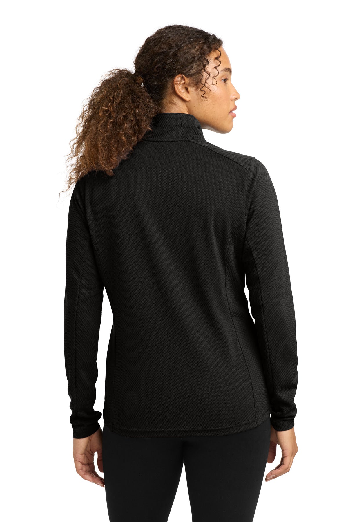Black Sport-Tek Women's Sport-Wick Textured 1/4-Zip Pullover. LST860 plain