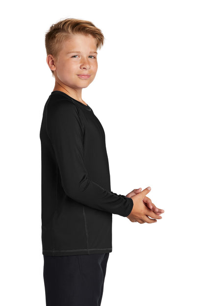 Black Sport-Tek Youth Long Sleeve Rashguard Tee. YST470LS plain