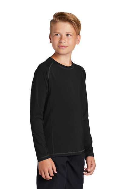 Black Sport-Tek Youth Long Sleeve Rashguard Tee. YST470LS plain