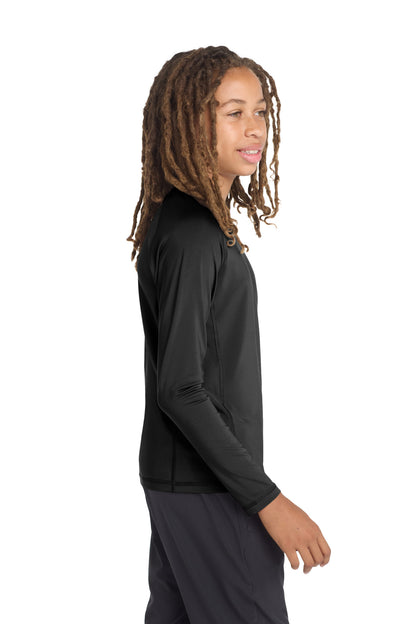 Black Sport-Tek Youth Long Sleeve Rashguard Tee. YST470LS plain