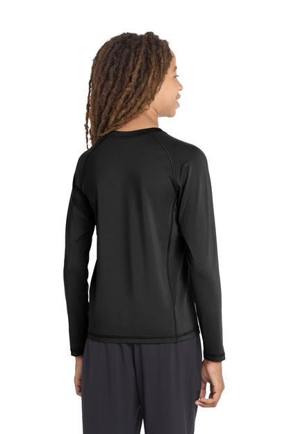 Black Sport-Tek Youth Long Sleeve Rashguard Tee. YST470LS plain
