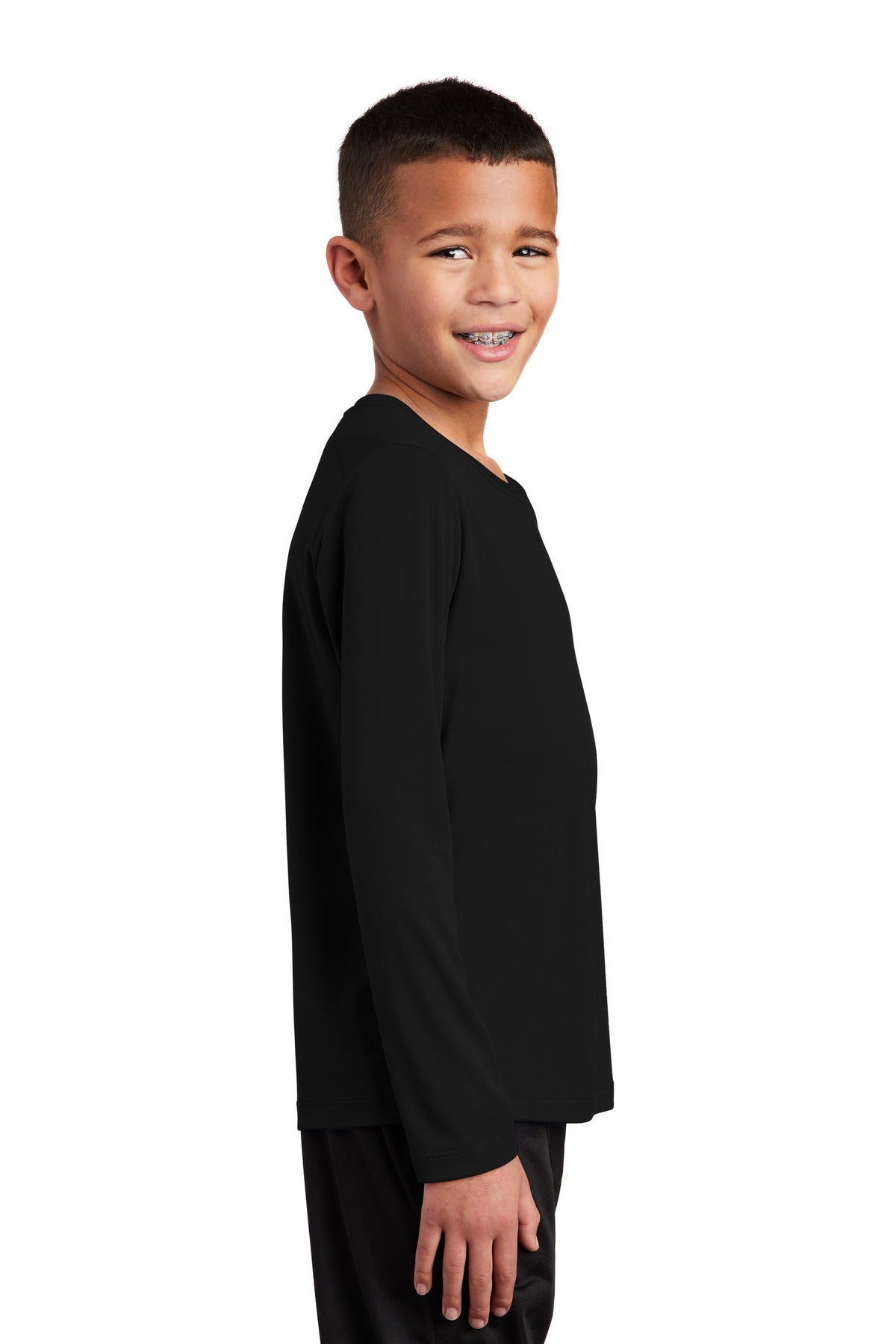 Black Sport-Tek Youth Posi-UV Pro Long Sleeve Tee. YST420LS plain
