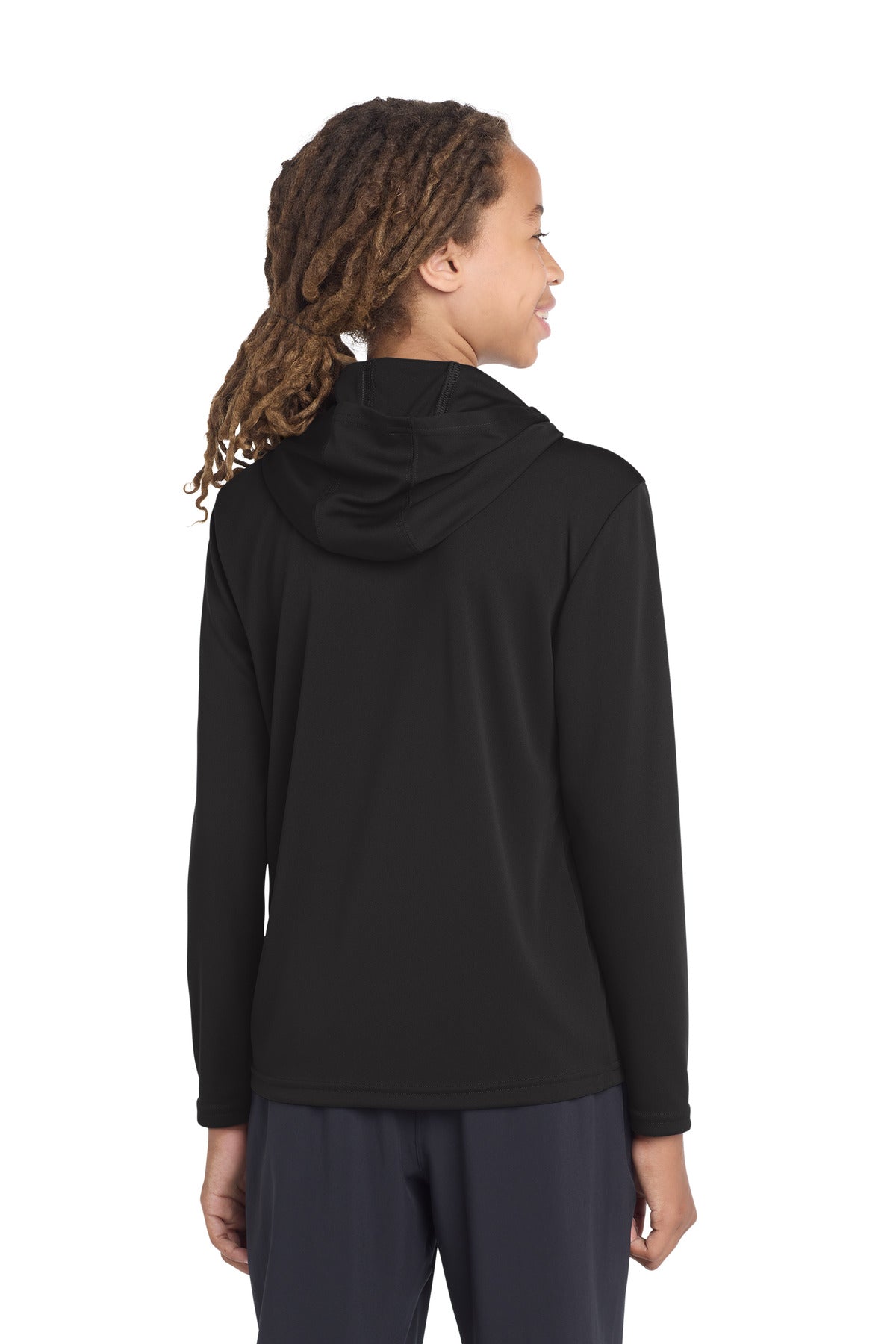Black Sport-Tek Youth PosiCharge Competitor Hooded Pullover. YST358 plain