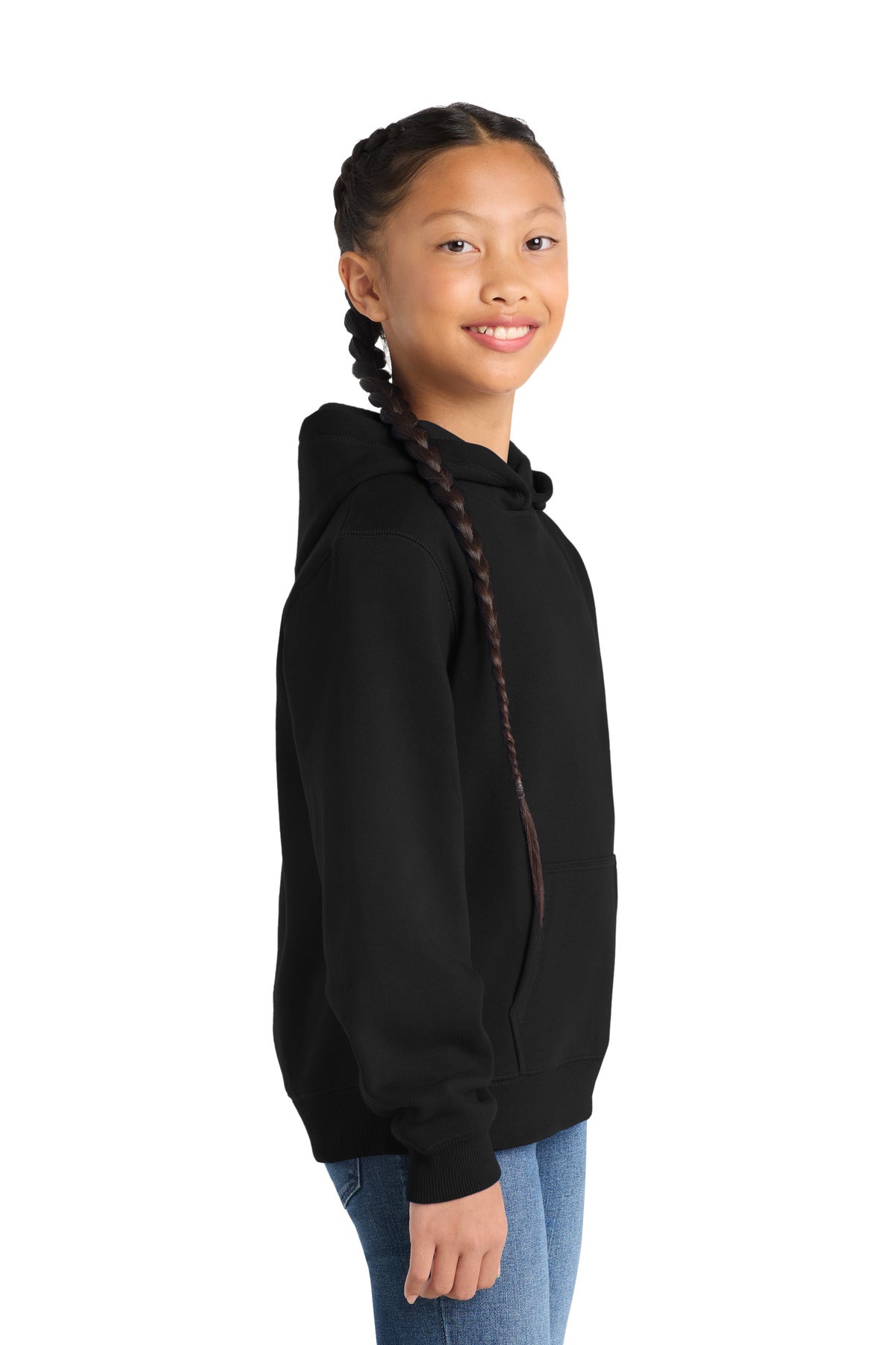 Black Sport-Tek Youth Pullover Hooded Sweatshirt. YST254 plain