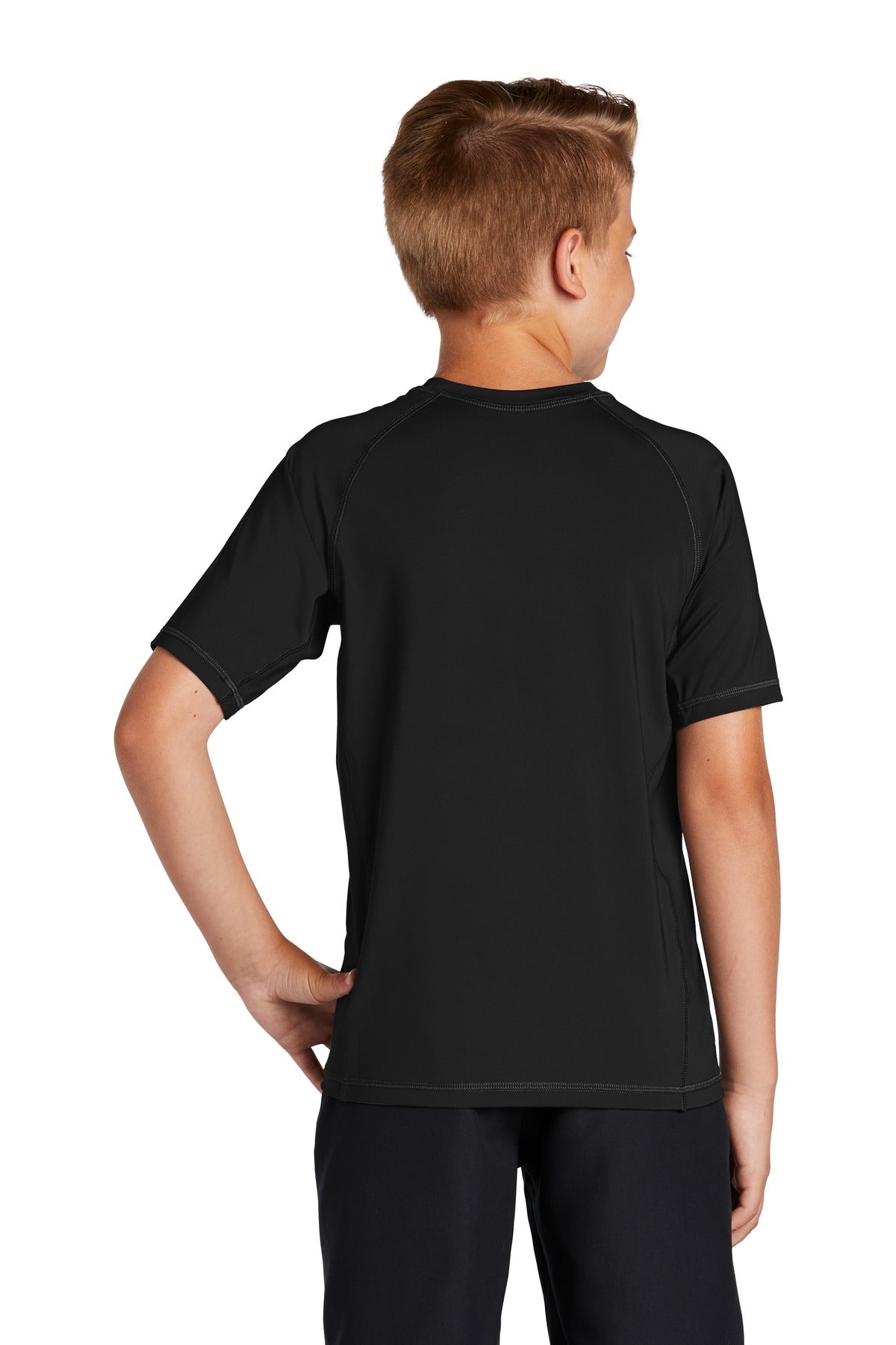 Black Sport-Tek Youth Rashguard Tee. YST470 plain