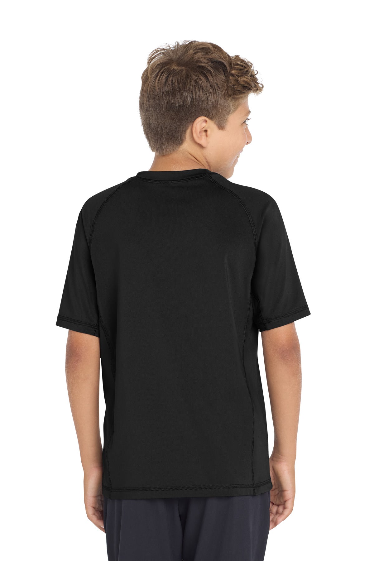 Black Sport-Tek Youth Rashguard Tee. YST470 plain