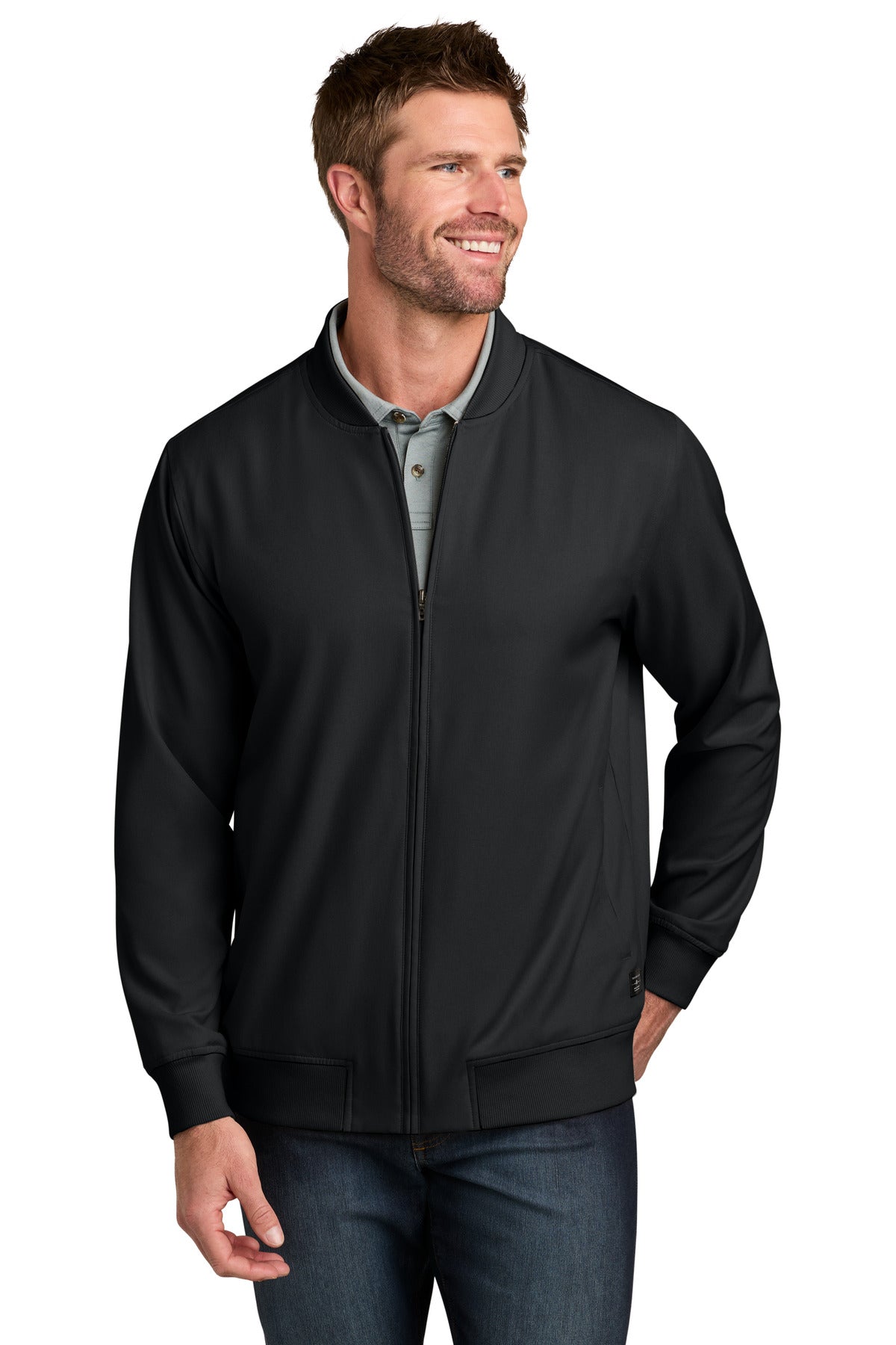 Black TravisMathew Bomber Jacket TMA47413 plain