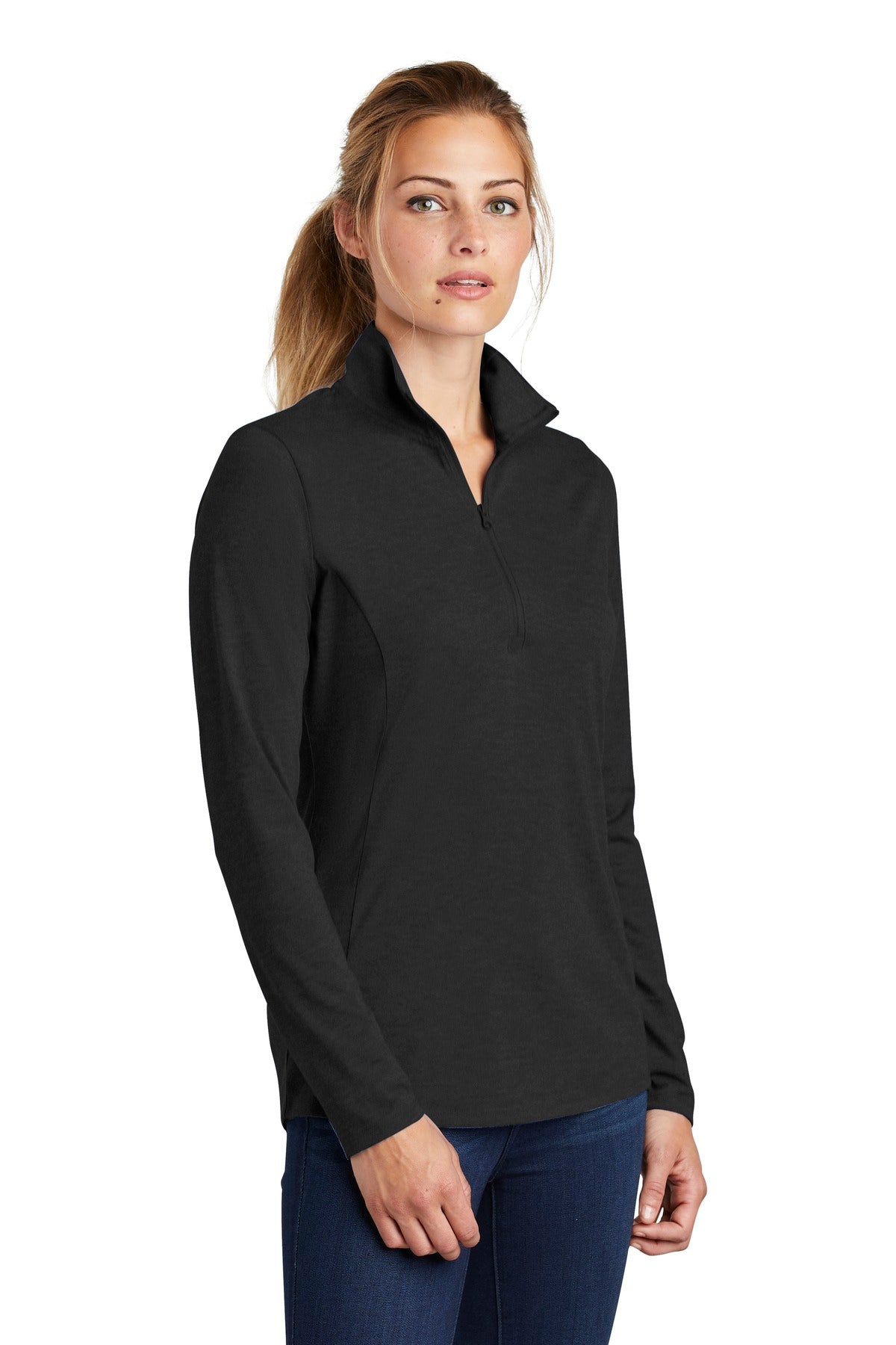 Black Triad So Sport-Tek Women's PosiCharge Tri-Blend Wicking 1/4-Zip Pullover. LST407 plain