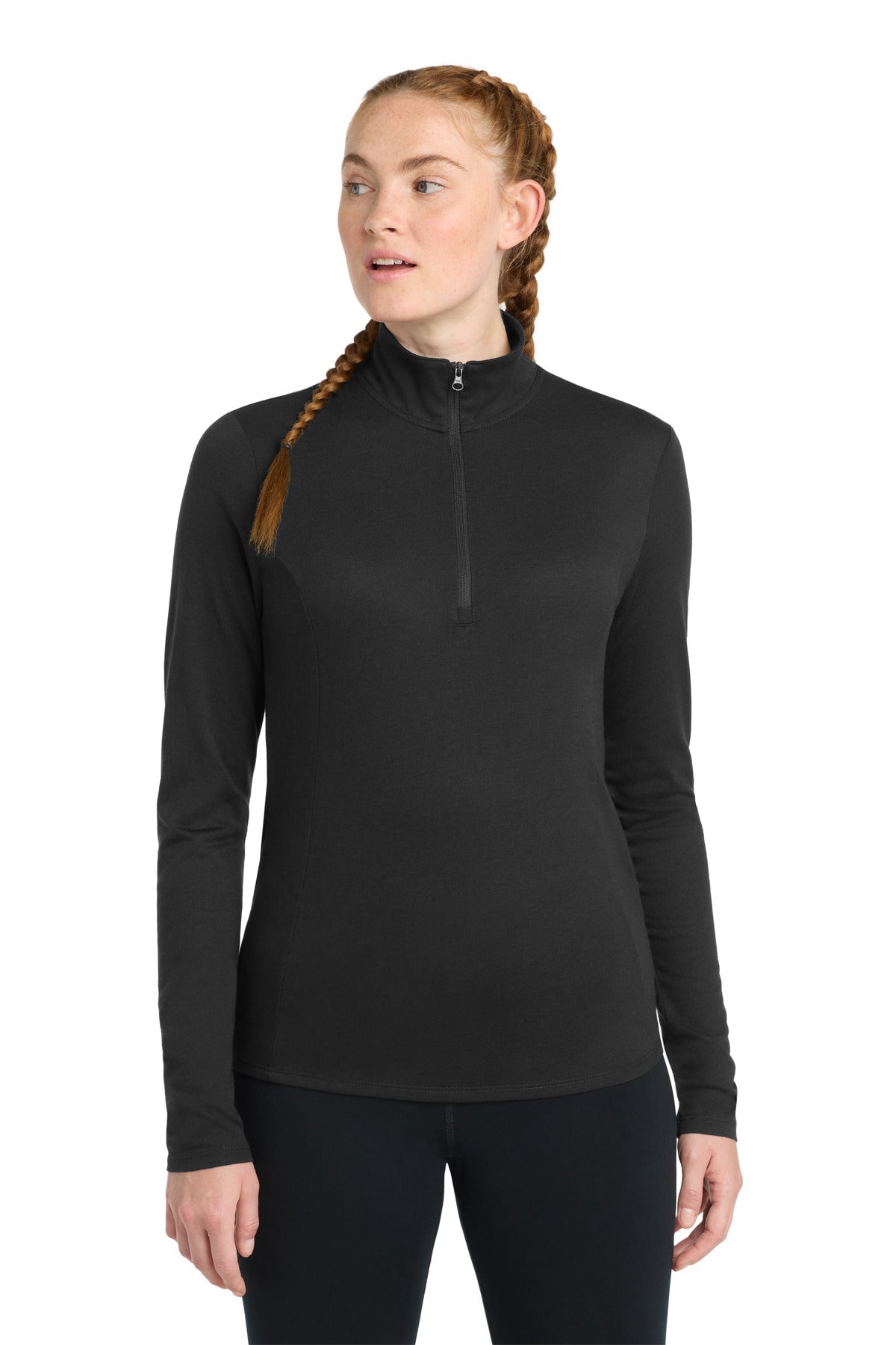 Black Triad So Sport-Tek Women's PosiCharge Tri-Blend Wicking 1/4-Zip Pullover. LST407 plain