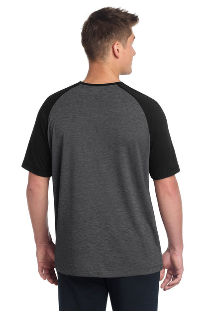 Black TS/DGH Sport-Tek PosiCharge Tri-Blend Wicking Raglan Tee. ST400 plain