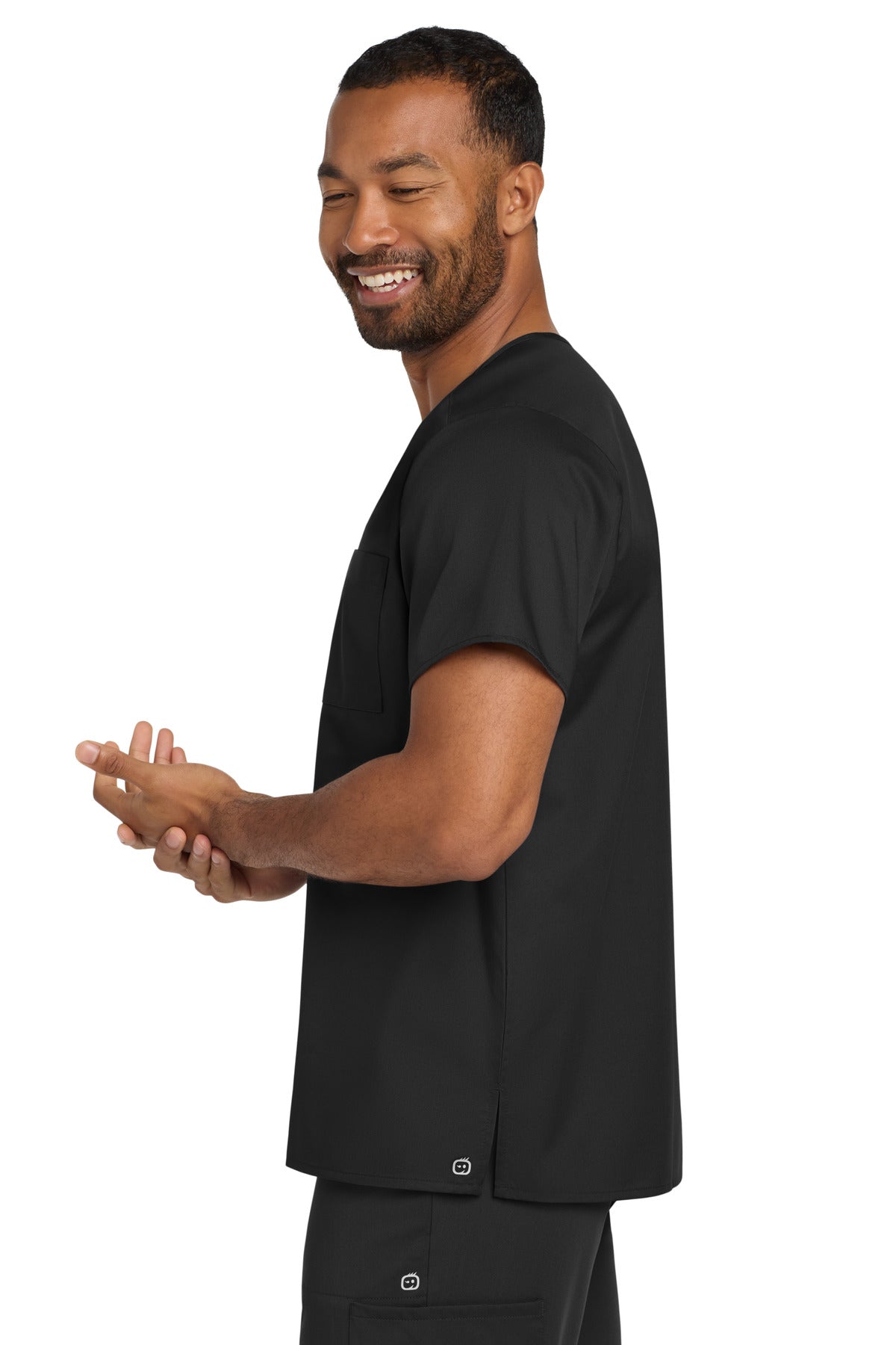 Black Wink Unisex WorkFlex Chest Pocket V-Neck Top WW3160 plain