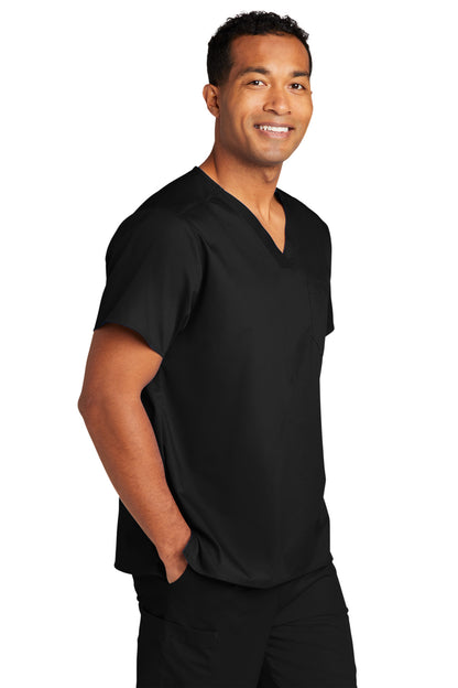 Black Wink Unisex WorkFlex Chest Pocket V-Neck Top WW3160 plain