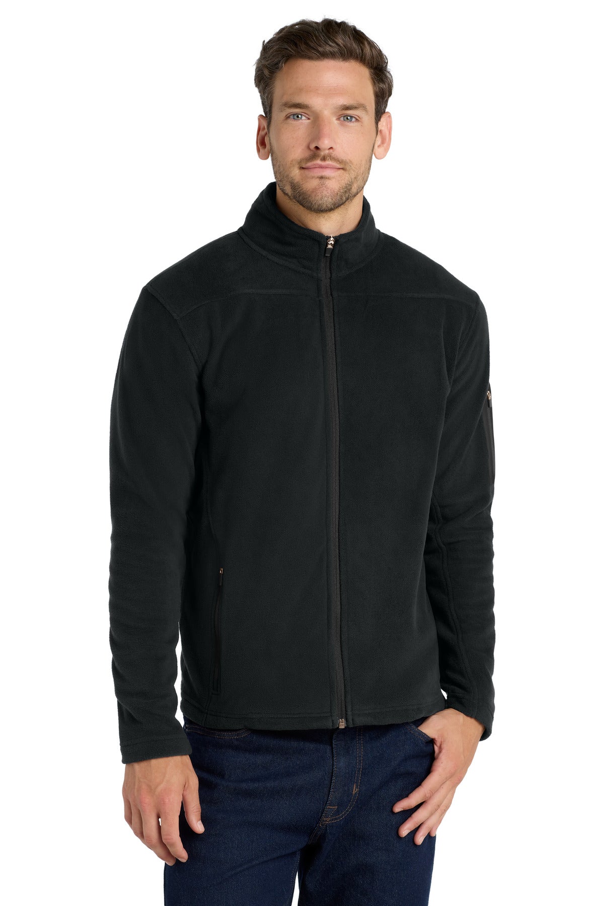 Black/Black Port Authority Summit Fleece Full-Zip Jacket. F233