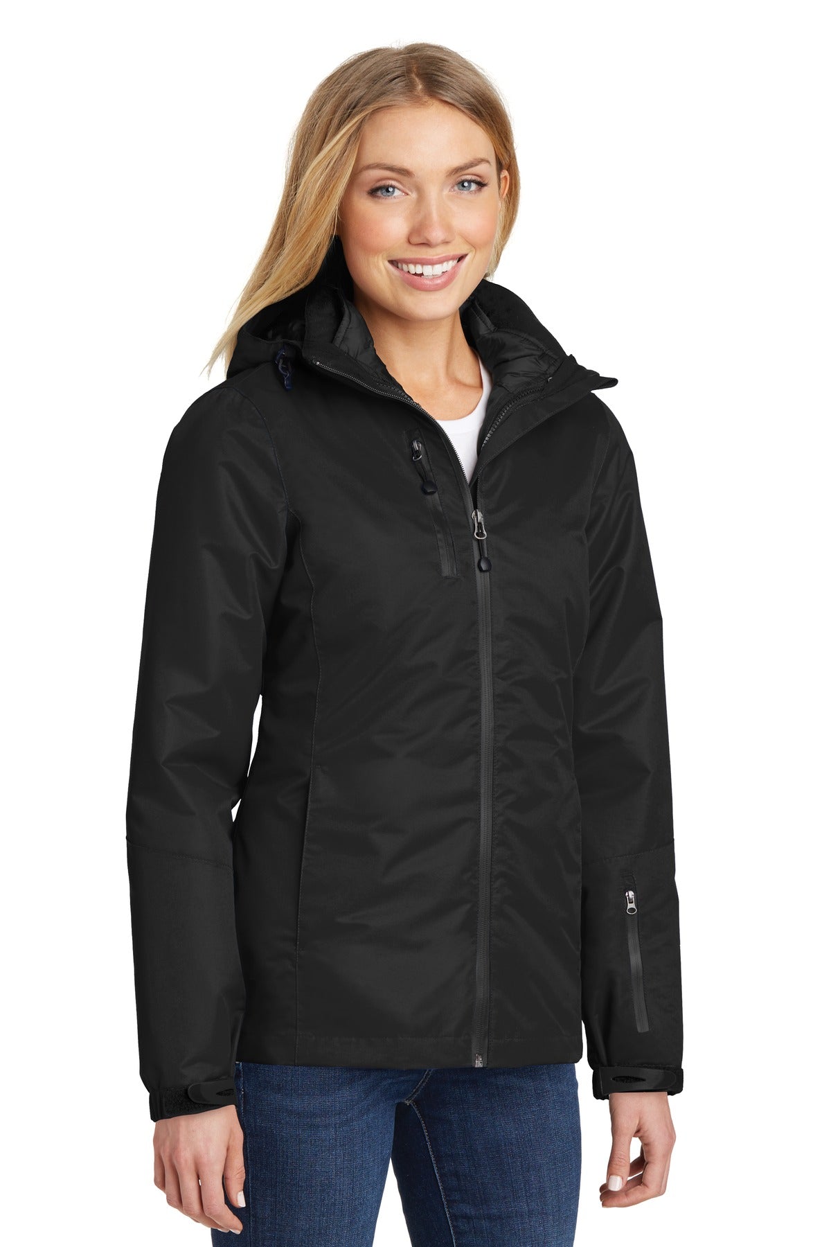 Black/Black Port Authority Women's Vortex Waterproof 3-in-1 Jacket. L332 plain