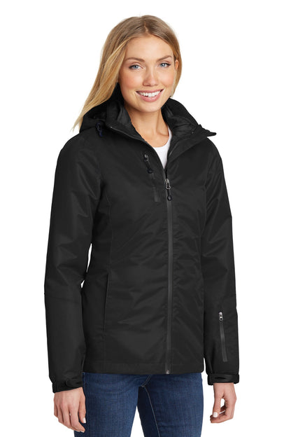 Black/Black Port Authority Women's Vortex Waterproof 3-in-1 Jacket. L332 plain
