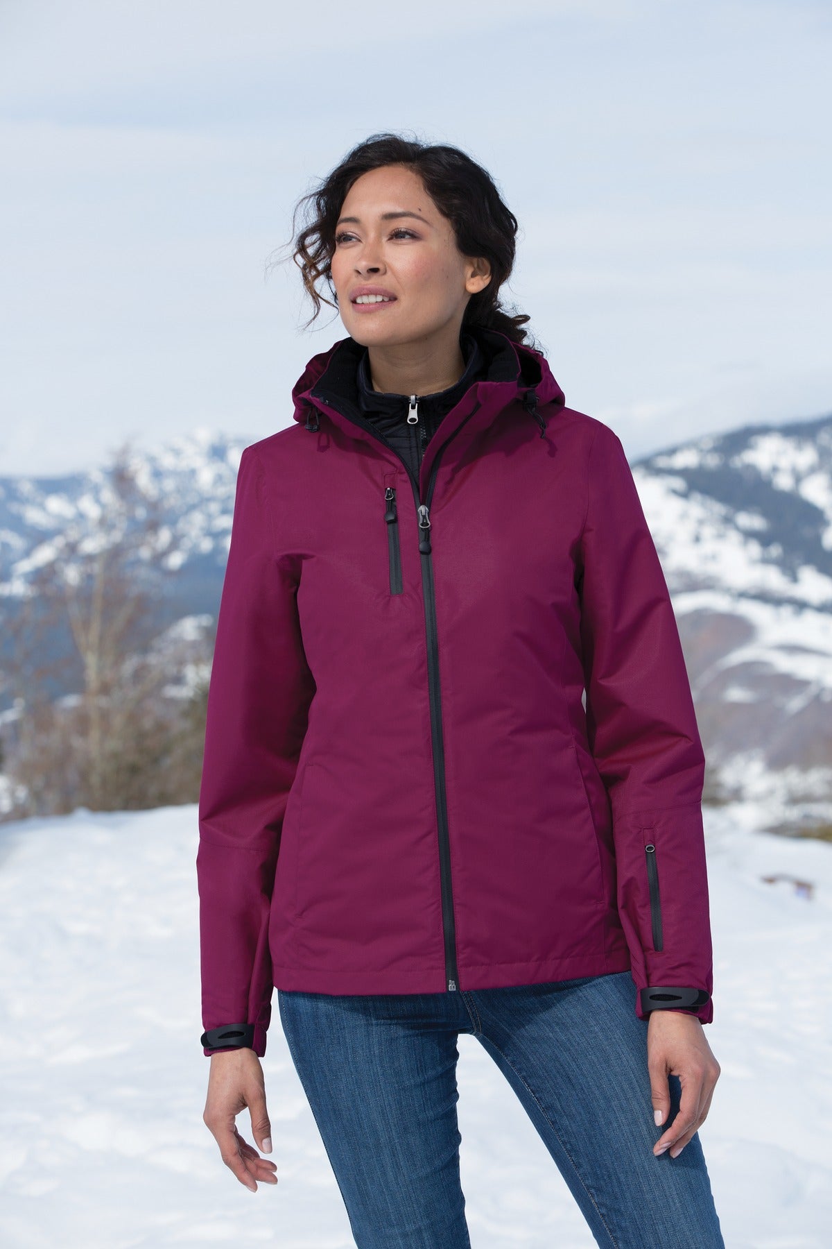 Black/Black Port Authority Women's Vortex Waterproof 3-in-1 Jacket. L332 plain