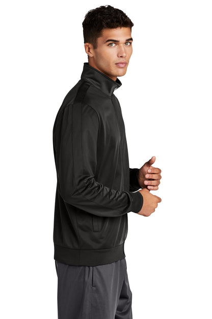 Black/Black Sport-Tek Tricot Sleeve Stripe Track Jacket. JST94 plain