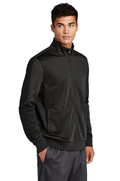 Black/Black Sport-Tek Tricot Sleeve Stripe Track Jacket. JST94 plain