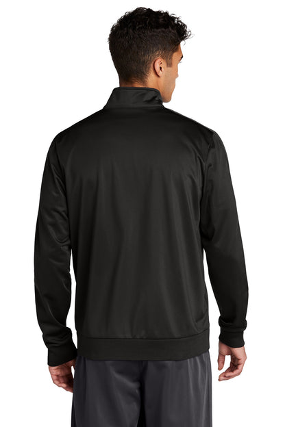 Black/Black Sport-Tek Tricot Sleeve Stripe Track Jacket. JST94 plain