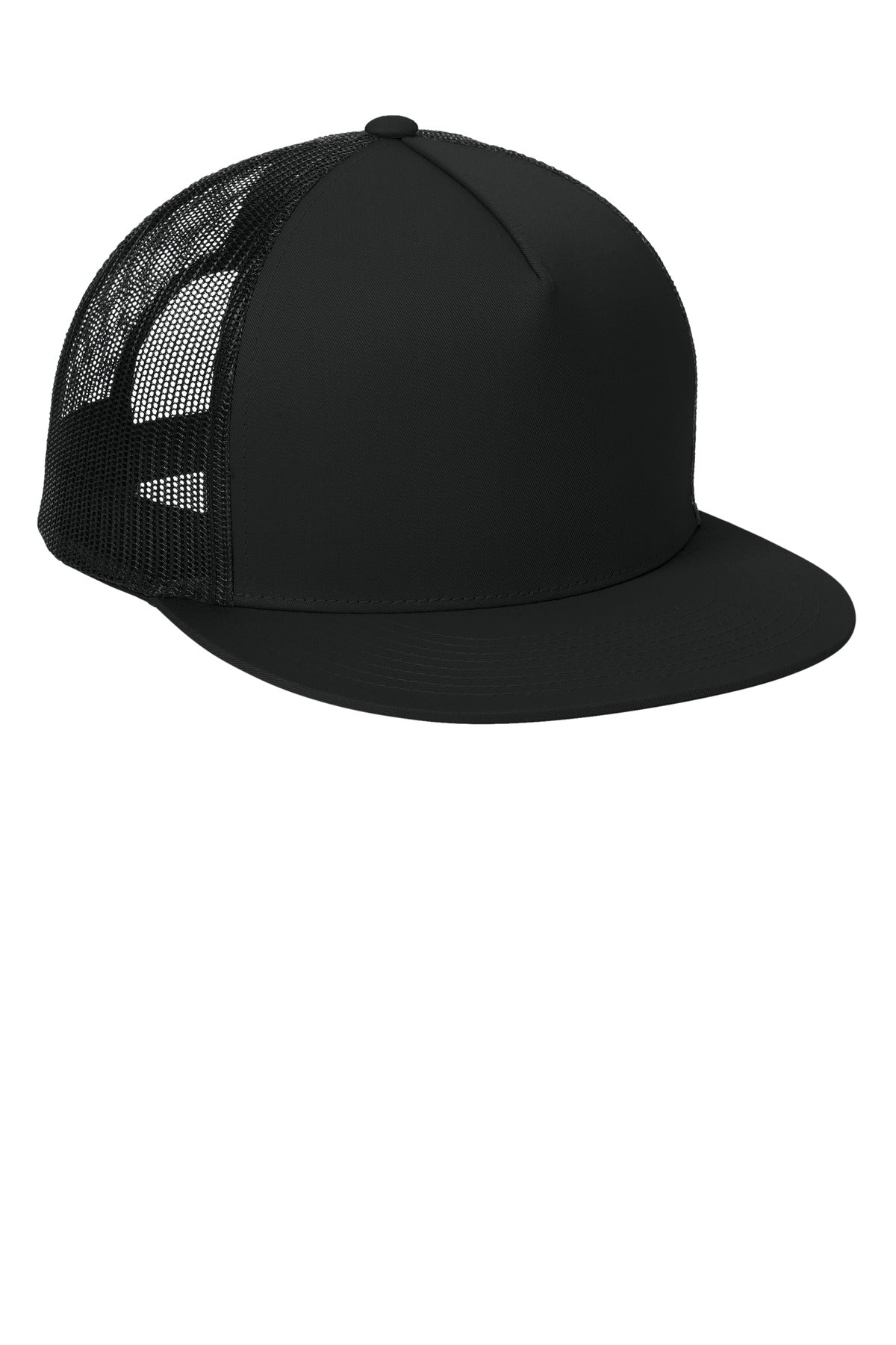 Black/Black Sport-Tek YP Classics 5-Panel Classic Trucker Mesh Back Cap. STC38