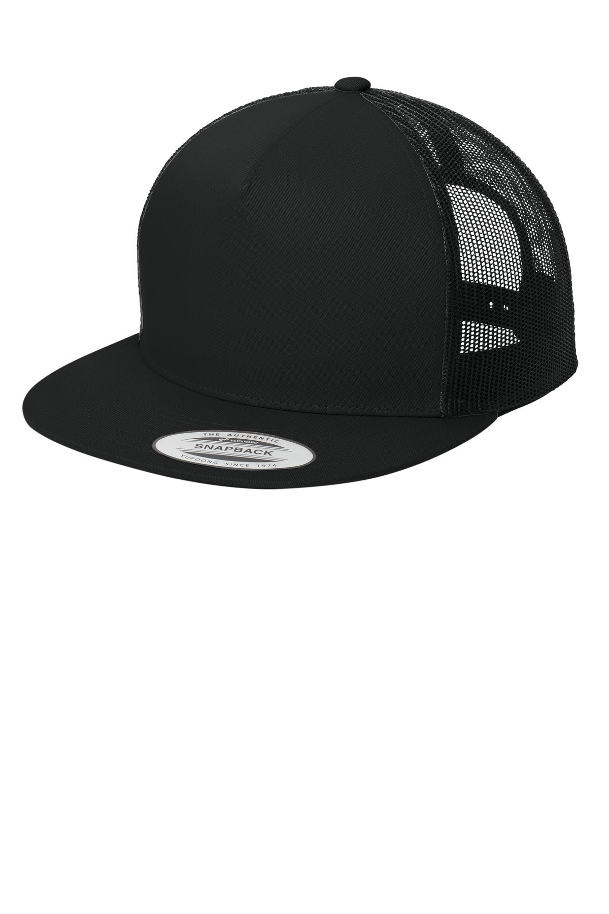 Black/Black Sport-Tek YP Classics 5-Panel Classic Trucker Mesh Back Cap. STC38