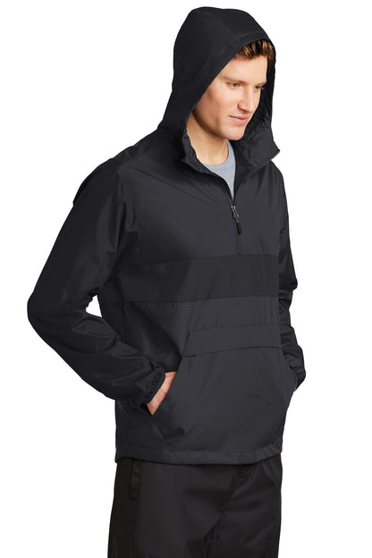 Black/Black Sport-Tek Zipped Pocket Anorak. JST65 plain