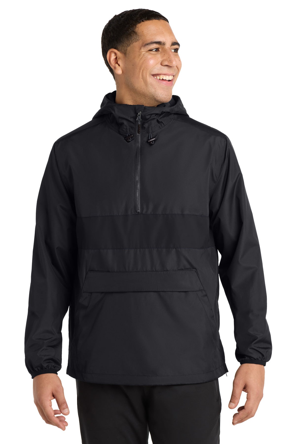 Black/Black Sport-Tek Zipped Pocket Anorak. JST65 plain