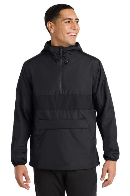 Black/Black Sport-Tek Zipped Pocket Anorak. JST65 plain