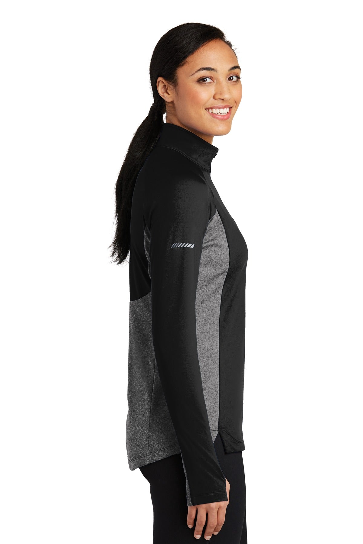 Black/Ch Gy He Sport-Tek Women's Sport-Wick Stretch Contrast 1/4-Zip Pullover. LST854 plain