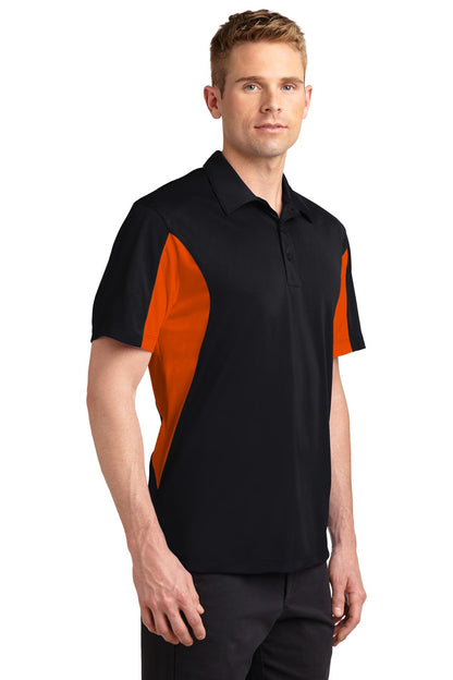 Black/Dp Orng Sport-Tek Side Blocked Micropique Sport-Wick Polo. ST655 plain