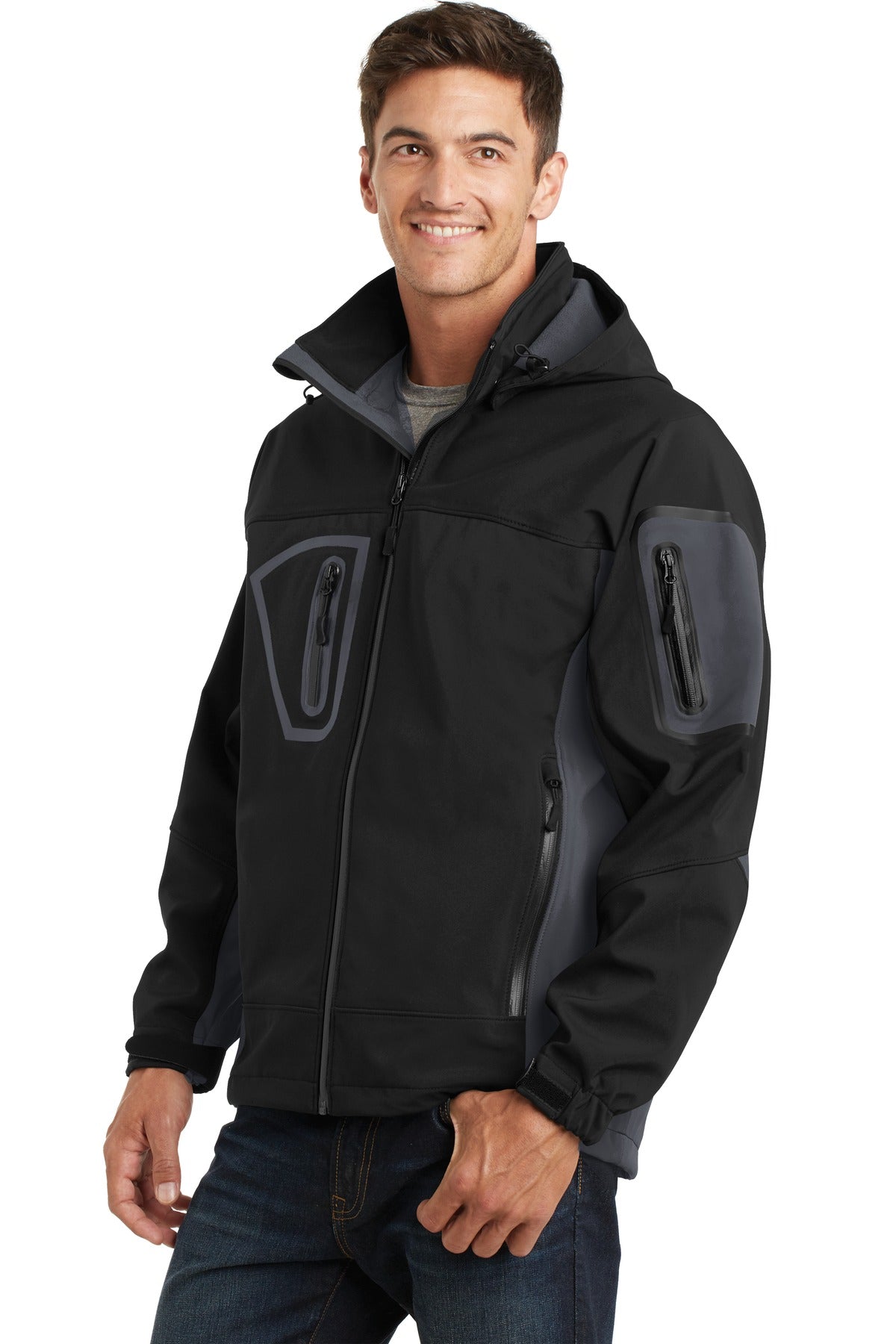 Black/Graphite Port Authority Tall Waterproof Soft Shell Jacket. TLJ798 plain