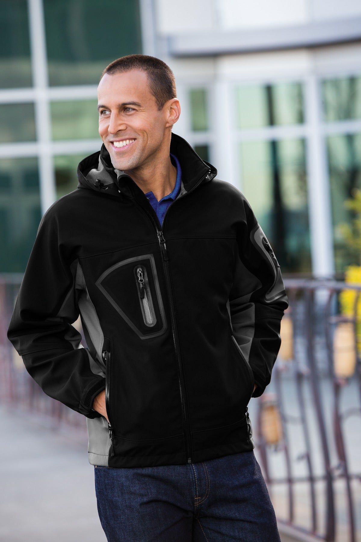 Black/Graphite Port Authority Tall Waterproof Soft Shell Jacket. TLJ798 plain