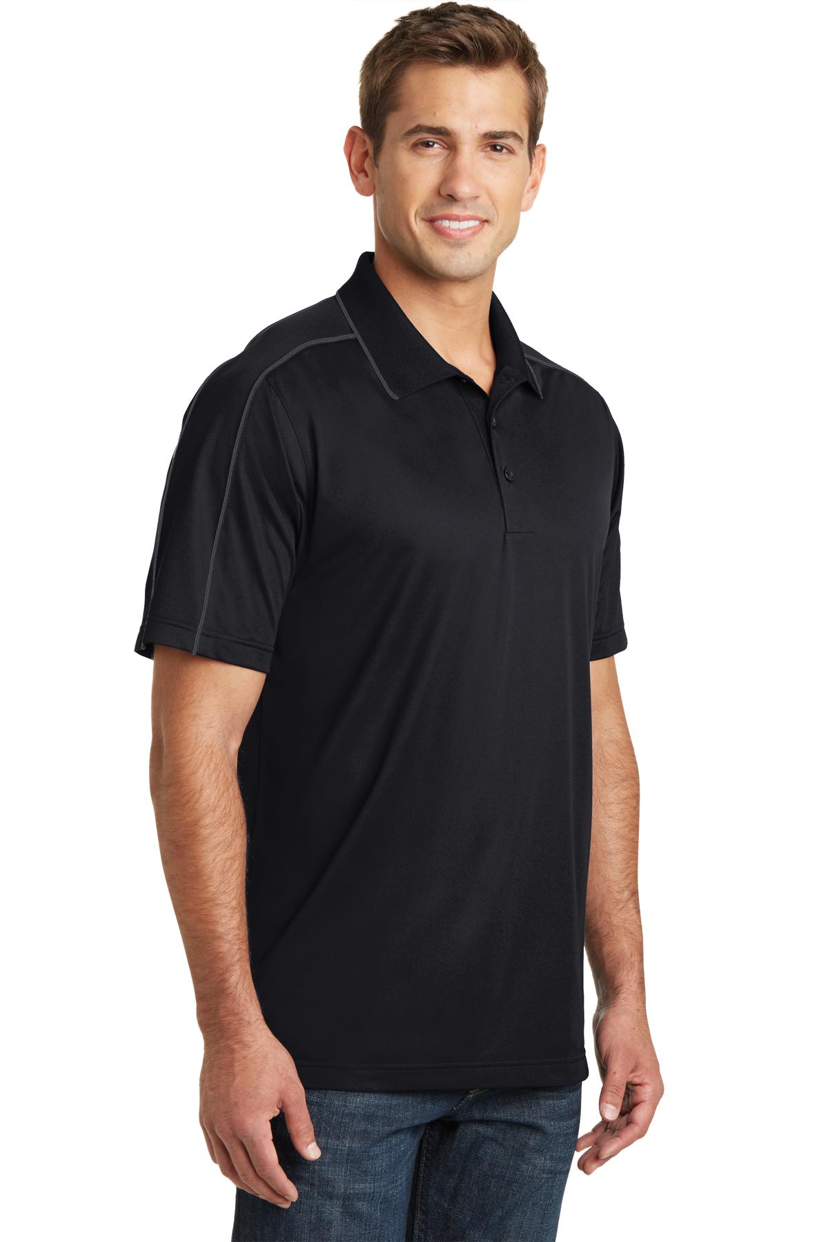 Black/Iron Gry Sport-Tek Micropique Sport-Wick Piped Polo. ST653 plain