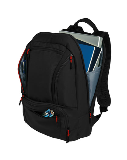 Black/Red Port Authority Cyber Backpack. BG200 plain