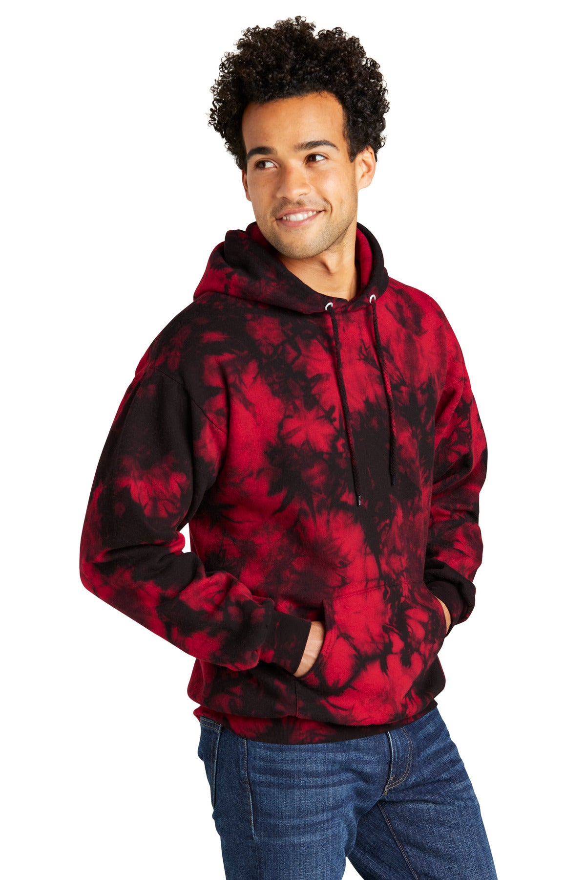 Black/Red Port & Co Crystal Tie-Dye Pullover Hoodie PC144 plain