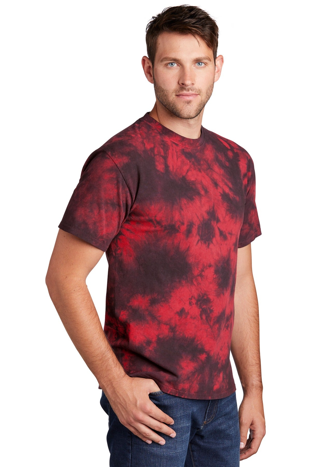 Black/Red Port & Co Crystal Tie-Dye Tee PC145 plain