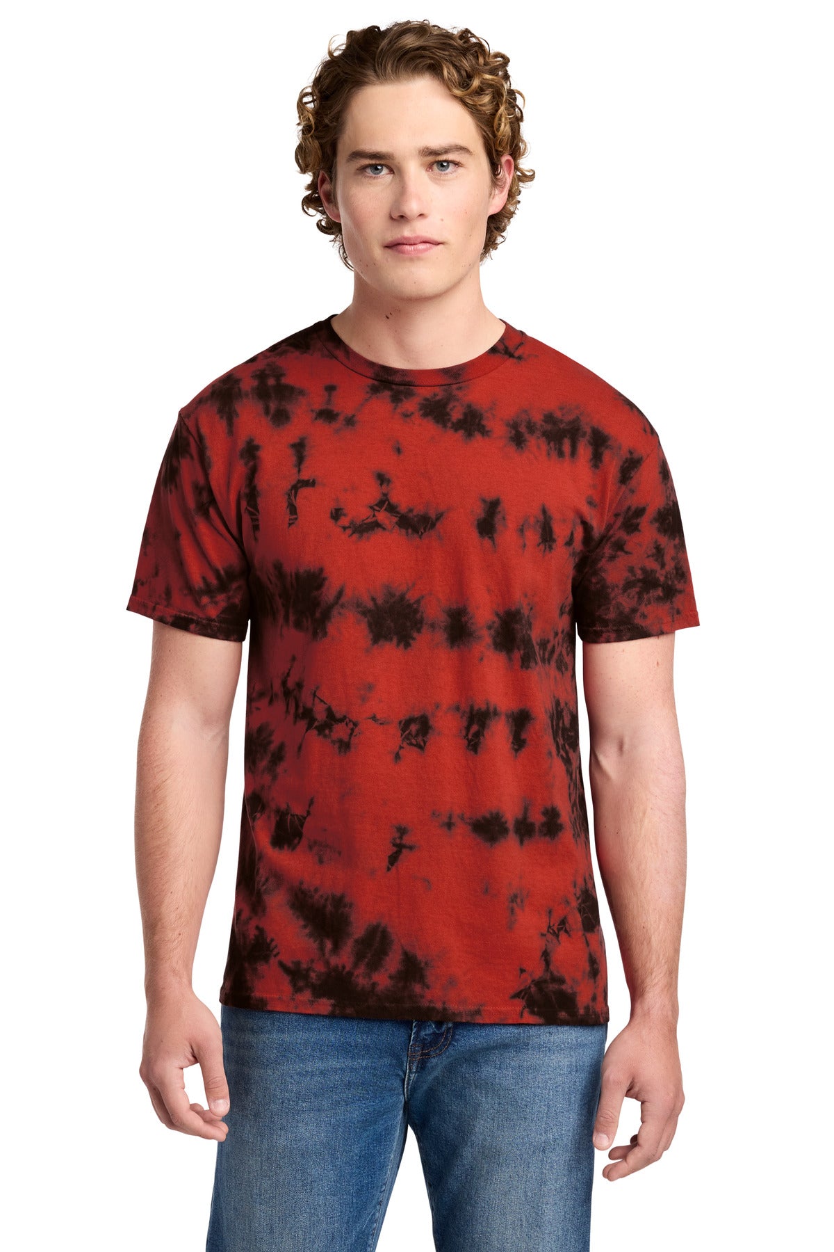 Black/Red Port & Co Crystal Tie-Dye Tee PC145 plain