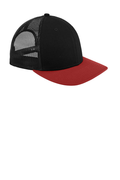 Black/Scarlet New Era Snapback Low Profile Trucker Cap NE207 plain