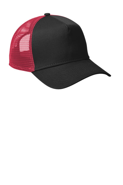 Black/Scarlet New Era Snapback Trucker Cap. NE205 plain