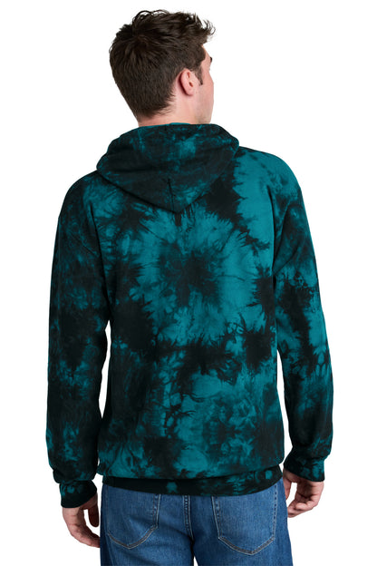 Black/Teal Port & Co Crystal Tie-Dye Pullover Hoodie PC144 plain